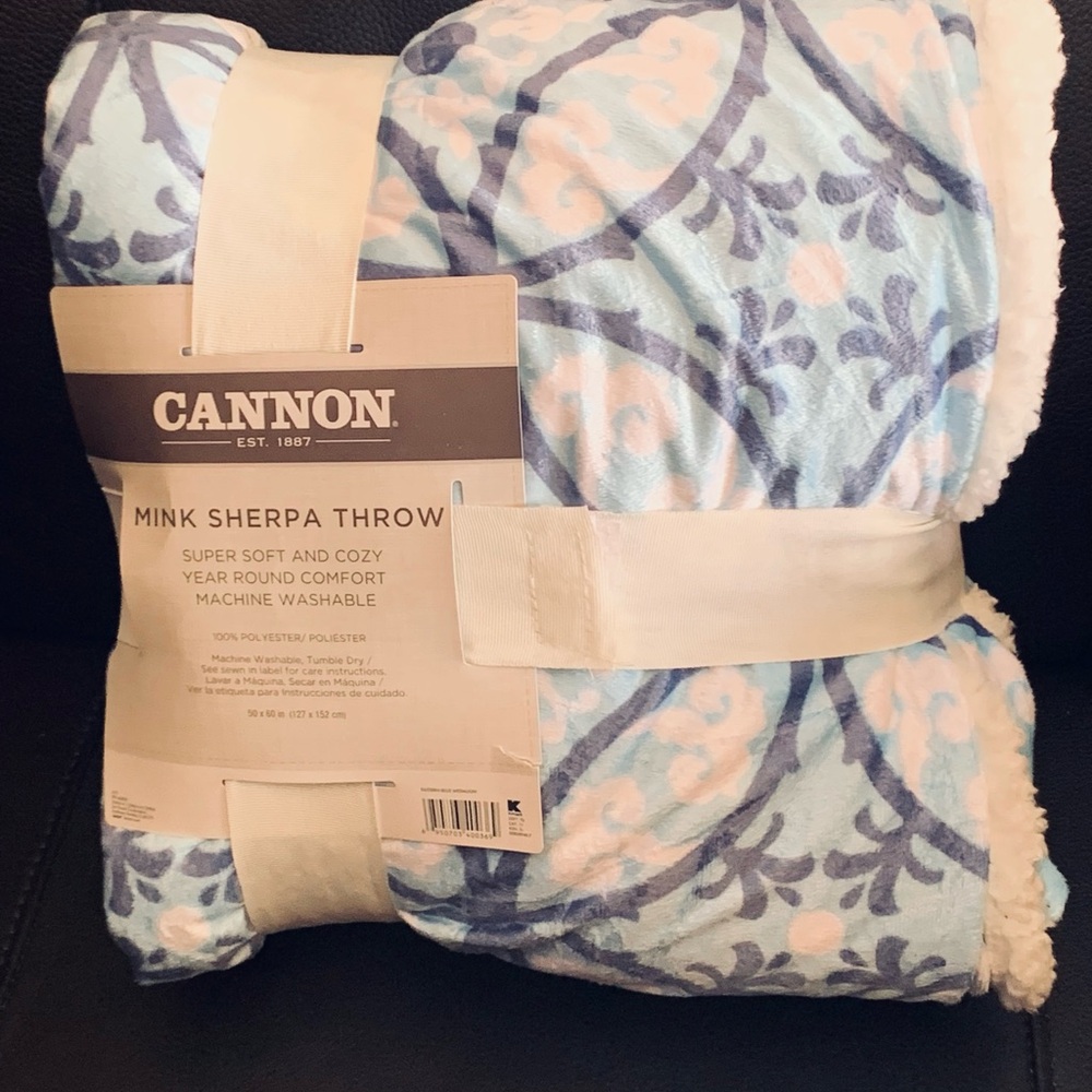 Canon Light Blue Floral Mink Sherpa Throw